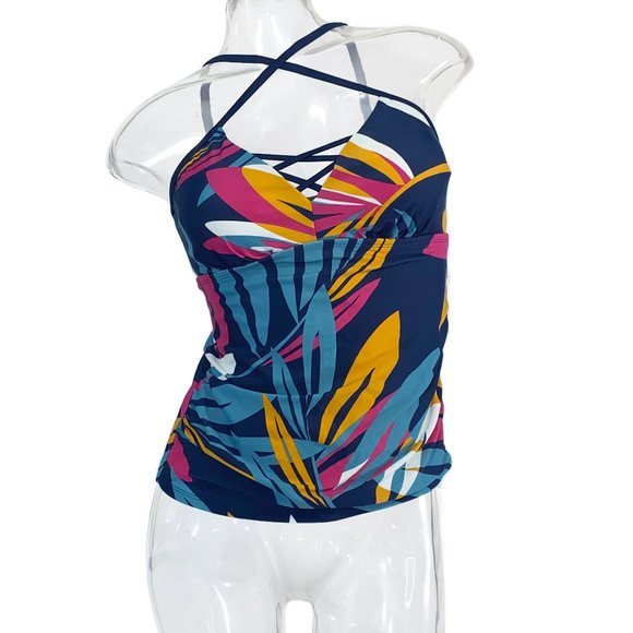 Kona Sol Swim Nwt Blue Tropical Tankini Swim Top Womens Size S Kona